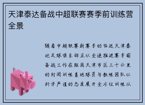 天津泰达备战中超联赛赛季前训练营全景