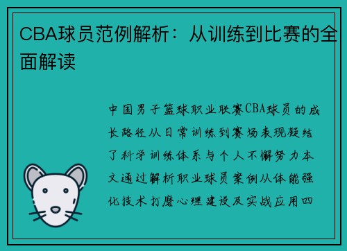 CBA球员范例解析：从训练到比赛的全面解读